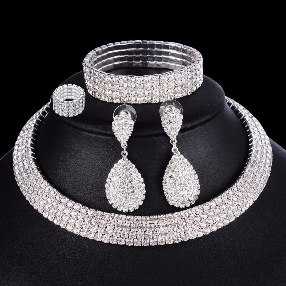 Geometric Crystal Bridal Jewelry Set Complete With Ring & Bracelet - Splendid Jewellery