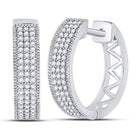 Glamorous Brilliance: 10kt White Gold Triple Row Pave Hoop Earrings with 1/3 Cttw Diamonds - Splendid Jewellery