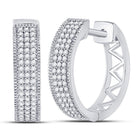 Glamorous Brilliance: 10kt White Gold Triple Row Pave Hoop Earrings with 1/3 Cttw Diamonds - Splendid Jewellery