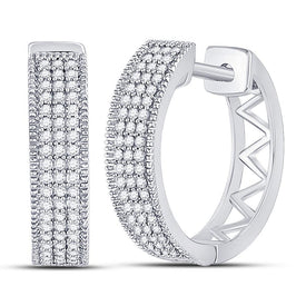 Glamorous Brilliance: 10kt White Gold Triple Row Pave Hoop Earrings with 1/3 Cttw Diamonds - Splendid Jewellery