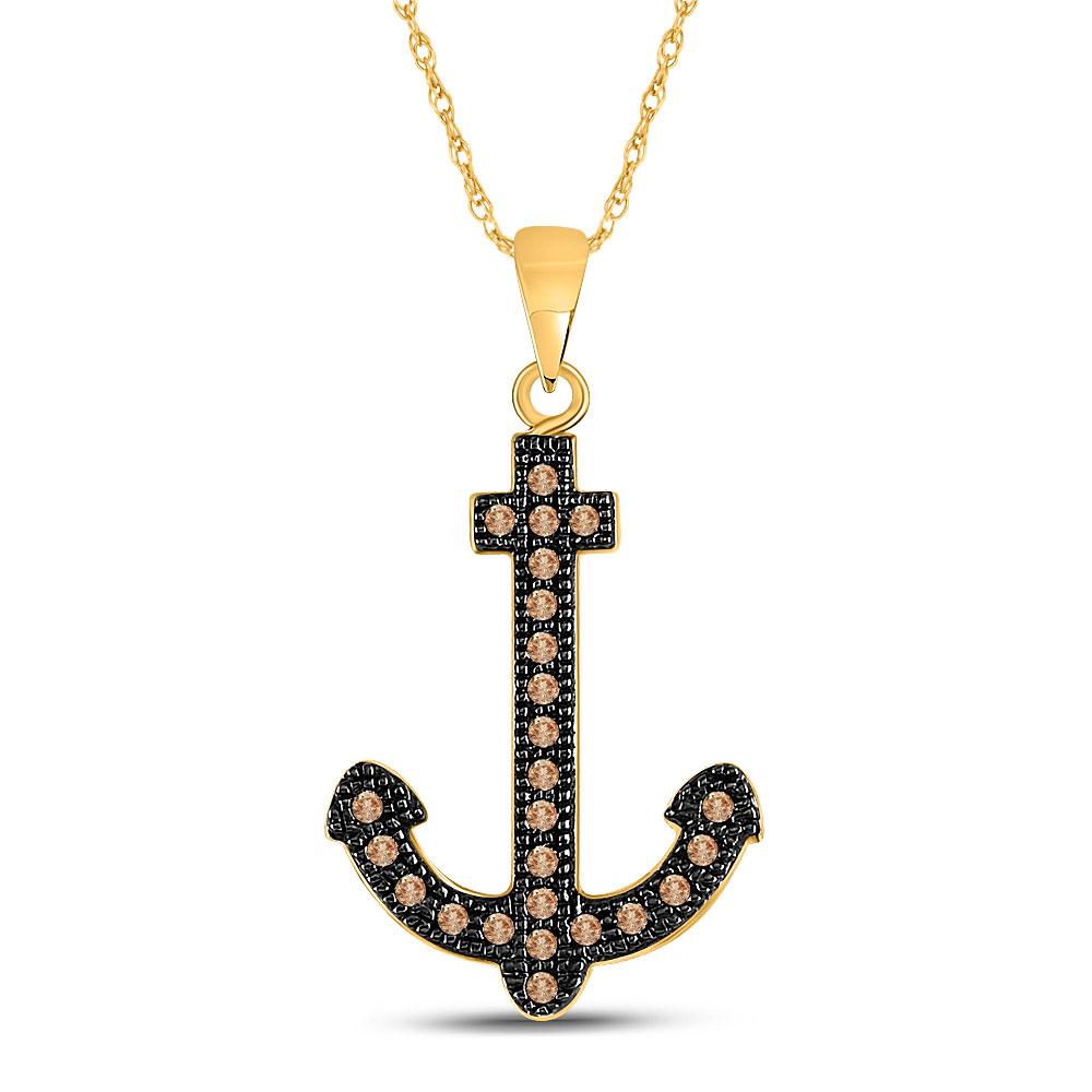Golden Seascape Diamond Pendant | 10kt Yellow Gold Round Brown Diamond Anchor Nautical Pendant 1/5 Cttw | Splendid Jewellery - Splendid Jewellery