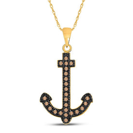 Golden Seascape Diamond Pendant | 10kt Yellow Gold Round Brown Diamond Anchor Nautical Pendant 1/5 Cttw | Splendid Jewellery - Splendid Jewellery