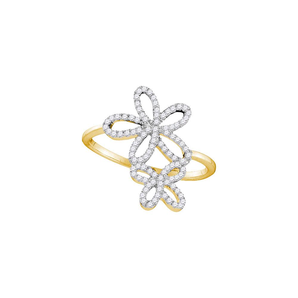 Golden Starburst Diamond Fashion Ring | 10kt Yellow Gold Womens Round Diamond Flower Star Cluster Ring 1/5 Cttw - Splendid Jewellery