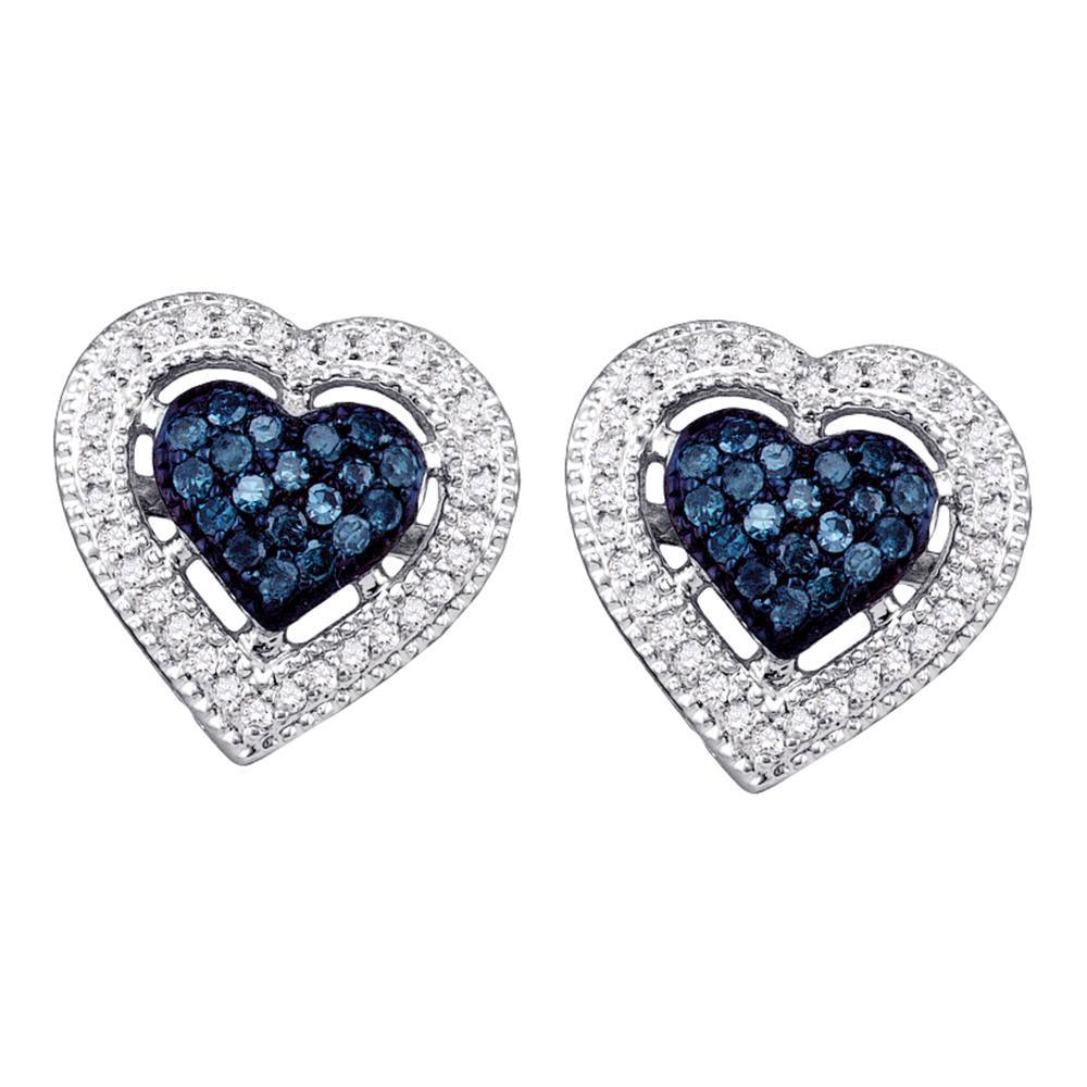 Heart of Blue: 10kt White Gold Womens Round Blue Color Enhanced Diamond Heart Earrings - Splendid Jewellery