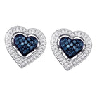 Heart of Blue: 10kt White Gold Womens Round Blue Color Enhanced Diamond Heart Earrings - Splendid Jewellery