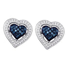 Heart of Blue: 10kt White Gold Womens Round Blue Color Enhanced Diamond Heart Earrings - Splendid Jewellery