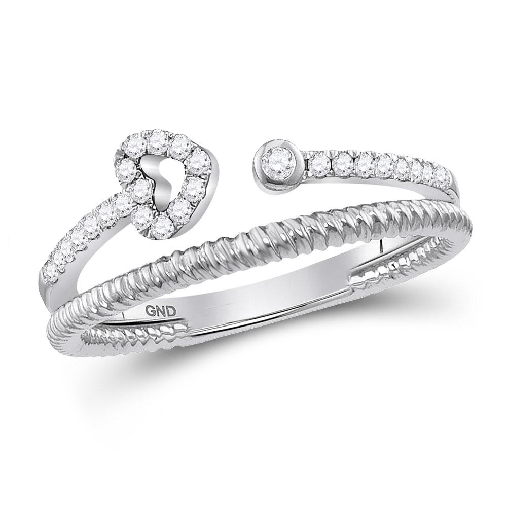 Heart Sparkle Diamond Stackable Band | 10kt White Gold Womens Round Diamond Heart Stackable Band Ring 1/6 Cttw - Splendid Jewellery
