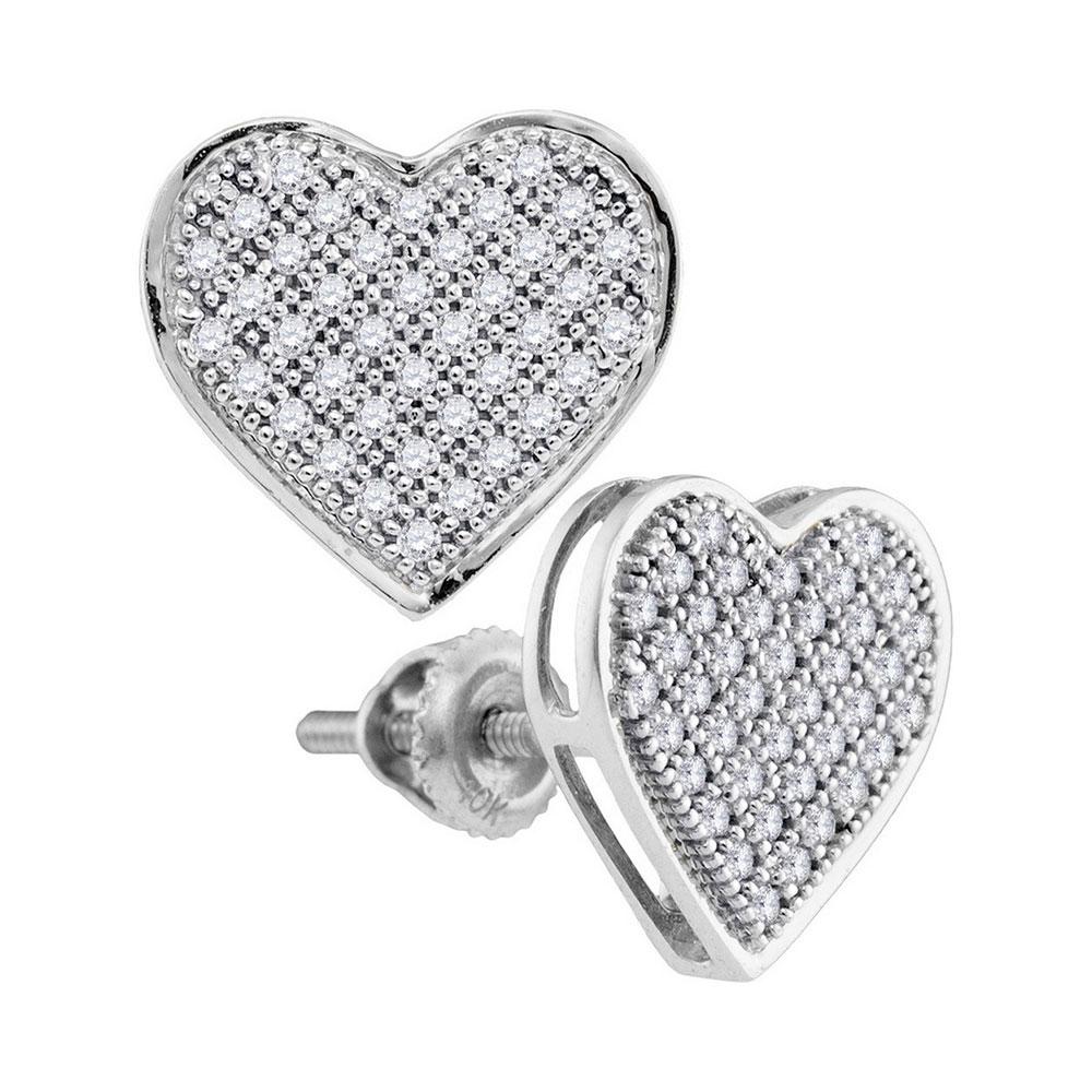 Heartbeat of Elegance: 10kt White Gold Womens Round Diamond Heart Earrings - Splendid Jewellery