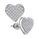 Heartbeat of Elegance: 10kt White Gold Womens Round Diamond Heart Earrings - Splendid Jewellery