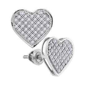 Heartbeat of Elegance: 10kt White Gold Womens Round Diamond Heart Earrings - Splendid Jewellery