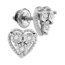 Load image into Gallery viewer, Heartfelt Brilliance: Sterling Silver Womens Round Diamond Heart Earrings 1/20 Cttw - Splendid Jewellery