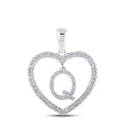 Heartfelt Diamond Initial Pendant | 10kt White Gold Womens Round Diamond Q Letter Heart Pendant 1/4 Cttw | Splendid Jewellery - Splendid Jewellery