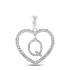 Heartfelt Diamond Initial Pendant | 10kt White Gold Womens Round Diamond Q Letter Heart Pendant 1/4 Cttw | Splendid Jewellery - Splendid Jewellery