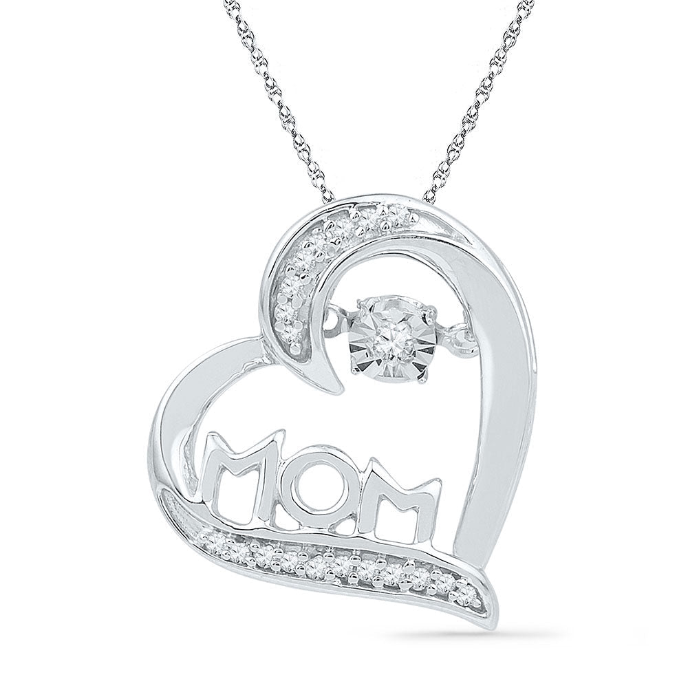 Heartfelt Love Diamond Pendant - 10kt White Gold Womens Round Diamond Heart Mom Pendant 1/10 Cttw - Splendid Jewellery