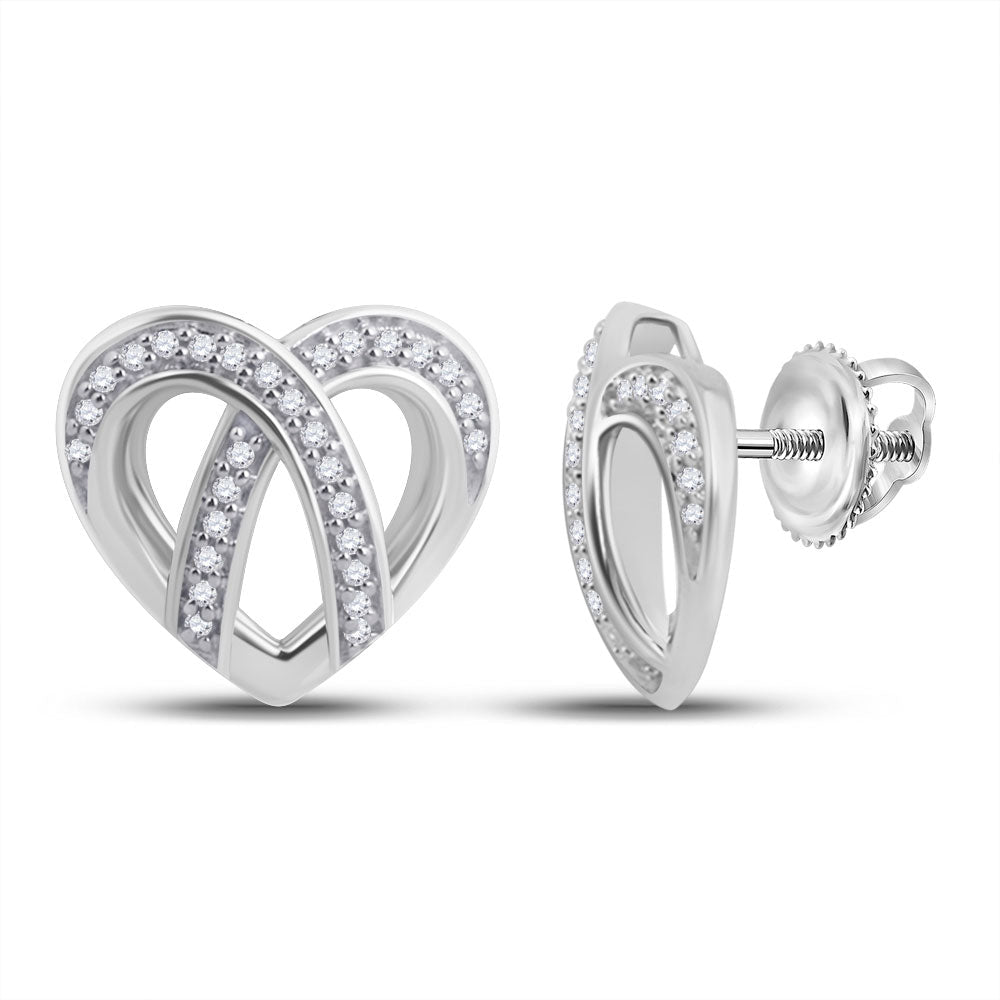 Heart's Delight: 10kt White Gold Womens Round Diamond Heart Earrings 1/5 Cttw - Splendid Jewellery