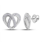 Heart's Delight: 10kt White Gold Womens Round Diamond Heart Earrings 1/5 Cttw - Splendid Jewellery