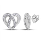 Heart's Delight: 10kt White Gold Womens Round Diamond Heart Earrings 1/5 Cttw - Splendid Jewellery