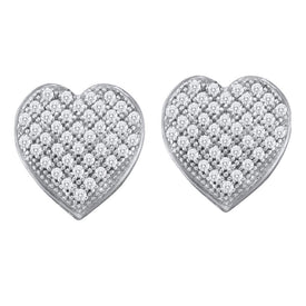 Heart's Desire: 10kt White Gold Womens Round Diamond Heart Earrings 1/4 Cttw - Splendid Jewellery