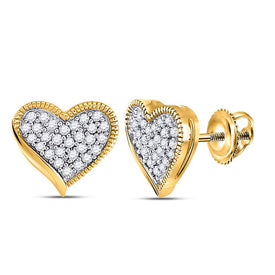 Heart's Desire: 10kt Yellow Gold Womens Round Diamond Heart Earrings - Splendid Jewellery