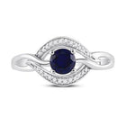 Iridescent Sterling Silver Solitaire Diamond Ring with Lab Sapphire Birthstone - Splendid Jewellery