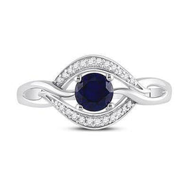 Iridescent Sterling Silver Solitaire Diamond Ring with Lab Sapphire Birthstone - Splendid Jewellery