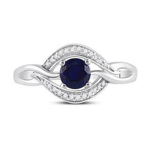 Load image into Gallery viewer, Iridescent Sterling Silver Solitaire Diamond Ring with Lab Sapphire Birthstone Splendid Jewellery