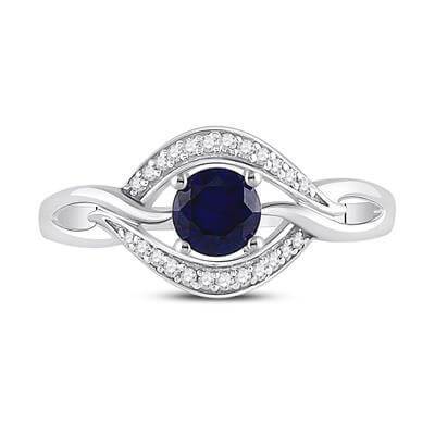 Iridescent Sterling Silver Solitaire Diamond Ring with Lab Sapphire Birthstone Splendid Jewellery