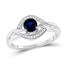 Load image into Gallery viewer, Iridescent Sterling Silver Solitaire Diamond Ring with Lab Sapphire Birthstone Splendid Jewellery