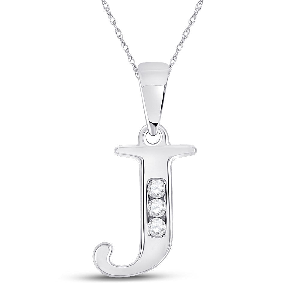 Jeweluxe Diamond Initial Pendant - 10kt White Gold Round Diamond J Letter Necklace 1/20 Cttw - Splendid Jewellery