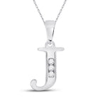 Jeweluxe Diamond Initial Pendant - 10kt White Gold Round Diamond J Letter Necklace 1/20 Cttw - Splendid Jewellery