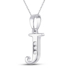 Jeweluxe Diamond Initial Pendant - 10kt White Gold Round Diamond J Letter Necklace 1/20 Cttw - Splendid Jewellery