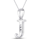 Jeweluxe Diamond Initial Pendant - 10kt White Gold Round Diamond J Letter Necklace 1/20 Cttw - Splendid Jewellery