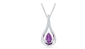 Lab Amethyst February Birthstone and Solitaire Diamond Teardrop - Splendid Jewellery