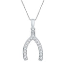 Lucky Fortune Diamond Wishbone Pendant in 10k White Gold - Splendid Jewellery