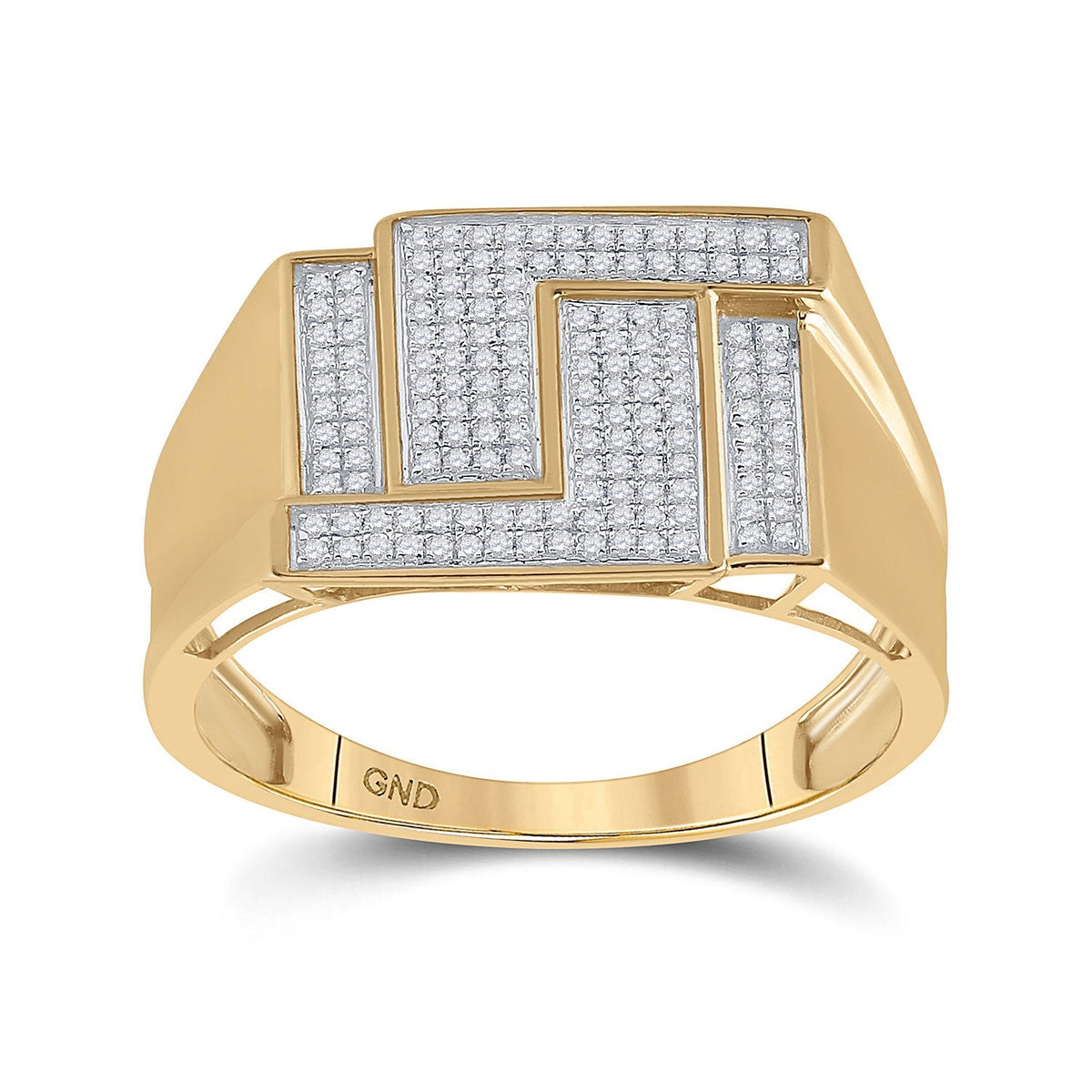 Luxurious 10kt Yellow Gold Mens Diamond Geometric Cluster Ring - Exquisite Craftsmanship and Dazzling Brilliance - Splendid Jewellery