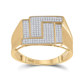Luxurious 10kt Yellow Gold Mens Diamond Geometric Cluster Ring - Exquisite Craftsmanship and Dazzling Brilliance - Splendid Jewellery