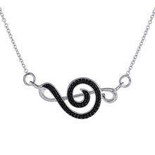 Load image into Gallery viewer, Melodic Noir: Sterling Silver Womens Round Black Color Enhanced Diamond Treble Clef Necklace - Splendid Jewellery