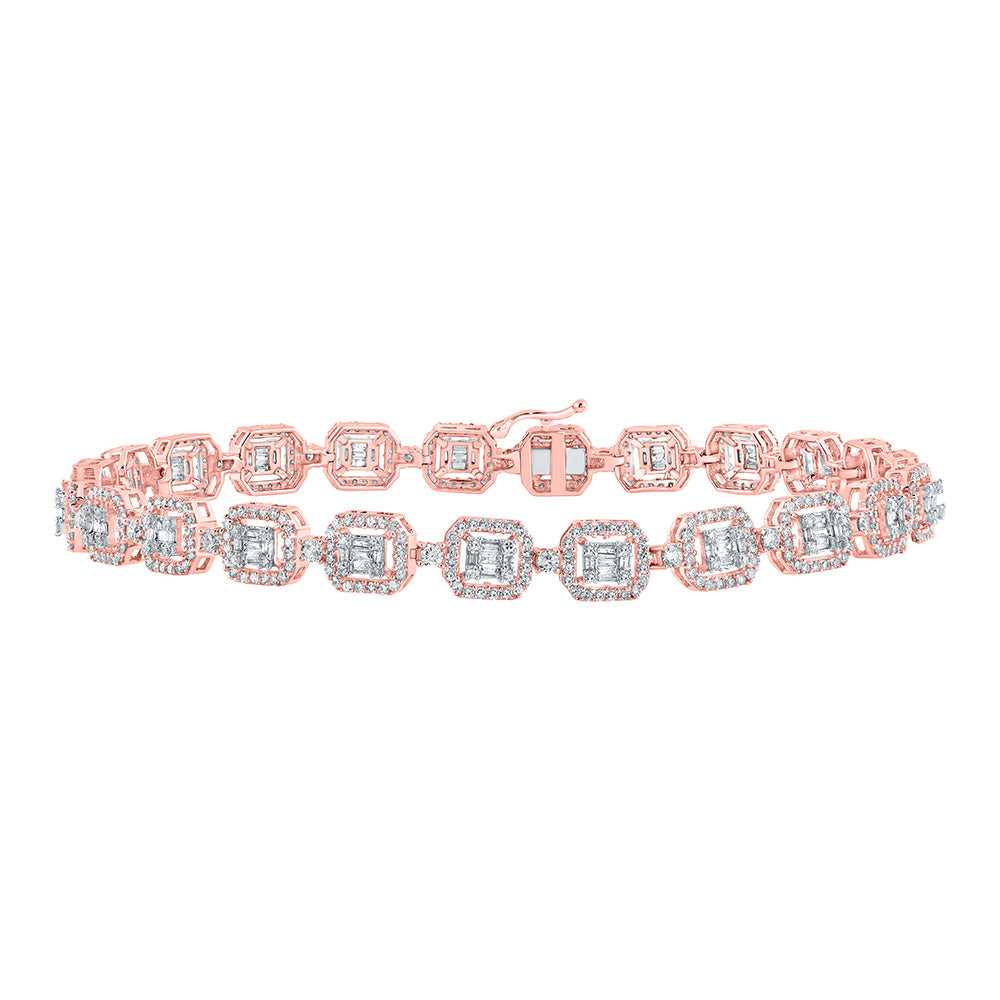 Men's Bracelets | 10kt Rose Gold Mens Baguette Diamond Square Link Bracelet 4 Cttw | Splendid Jewellery GND
