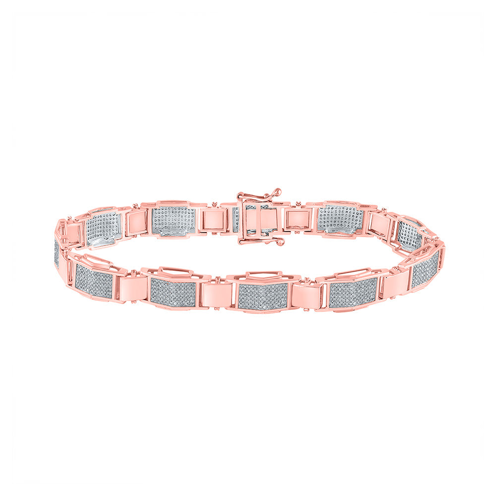 Men's Bracelets | 10kt Rose Gold Mens Round Diamond Link Bracelet 1-1/2 Cttw | Splendid Jewellery GND