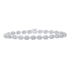 Men's Bracelets | 10kt White Gold Mens Baguette Diamond Geometric Link Bracelet 2-7/8 Cttw | Splendid Jewellery GND