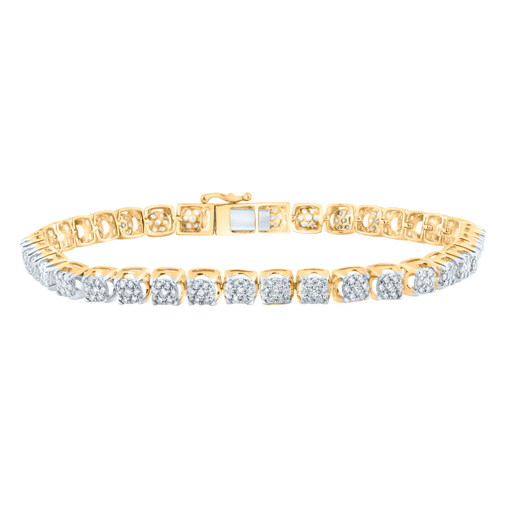 Men's Bracelets | 10kt Yellow Gold Mens Round Diamond Flower Cluster Tennis Bracelet 3 Cttw | Splendid Jewellery GND