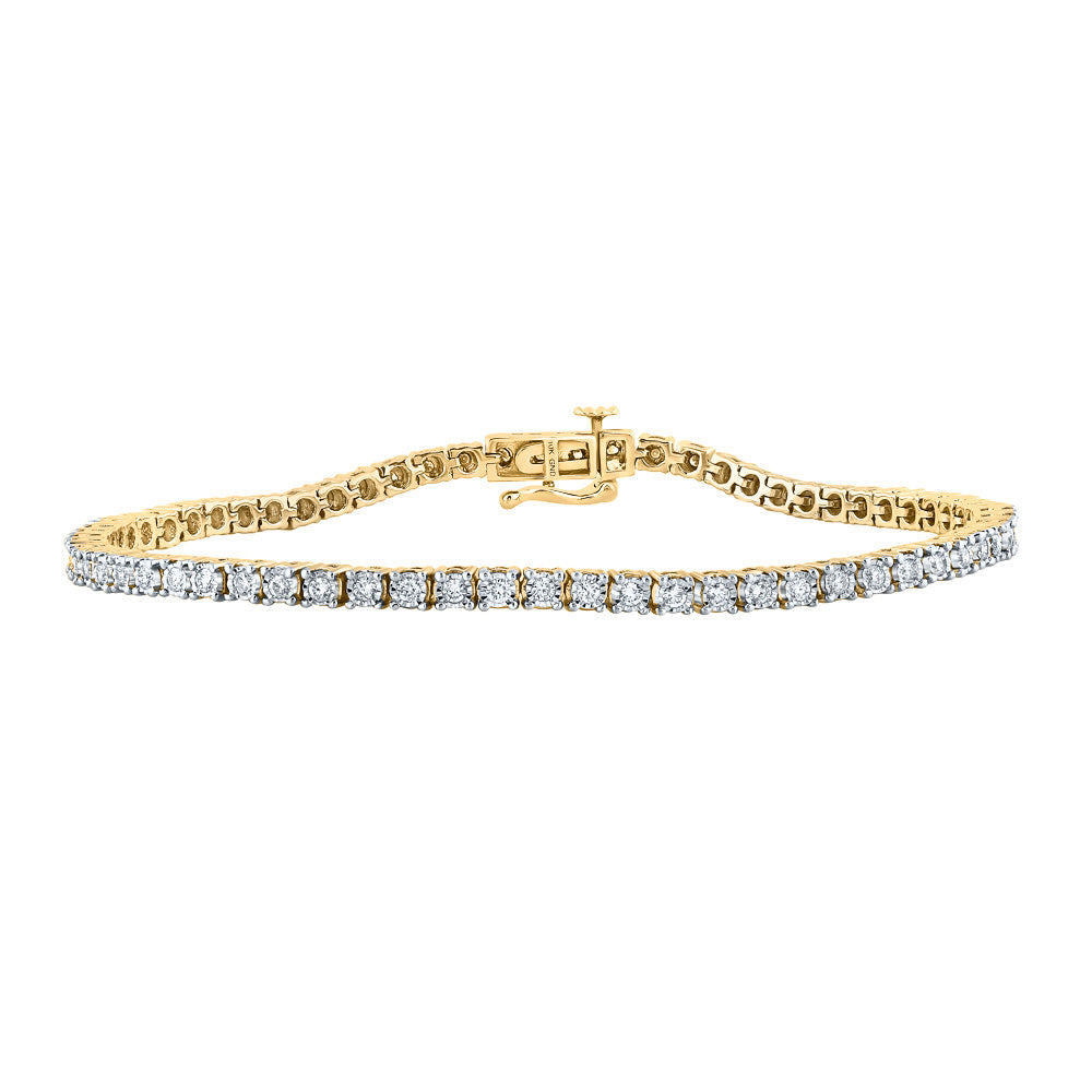 Men's Bracelets | 10kt Yellow Gold Mens Round Diamond Single Row Link Bracelet 1-1/4 Cttw | Splendid Jewellery GND