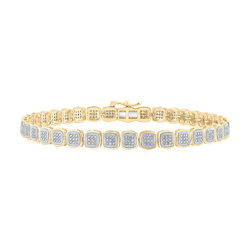 Men's Bracelets | 10kt Yellow Gold Mens Round Diamond Square Link Bracelet 1 Cttw | Splendid Jewellery GND