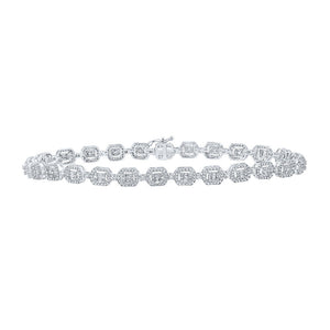 Men's Bracelets | 14kt White Gold Mens Baguette Diamond Geometric Link Bracelet 2-7/8 Cttw | Splendid Jewellery GND