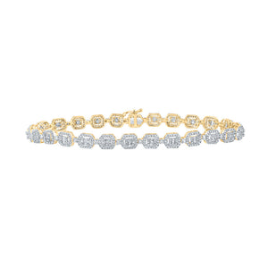 Men's Bracelets | 14kt Yellow Gold Mens Baguette Diamond Geometric Link Bracelet 2-7/8 Cttw | Splendid Jewellery GND