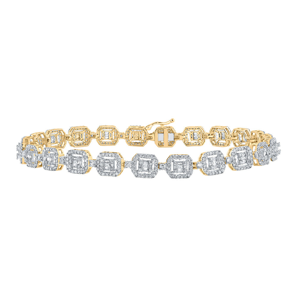 Men's Bracelets | 14kt Yellow Gold Mens Baguette Diamond Geometric Link Bracelet 4 Cttw | Splendid Jewellery GND