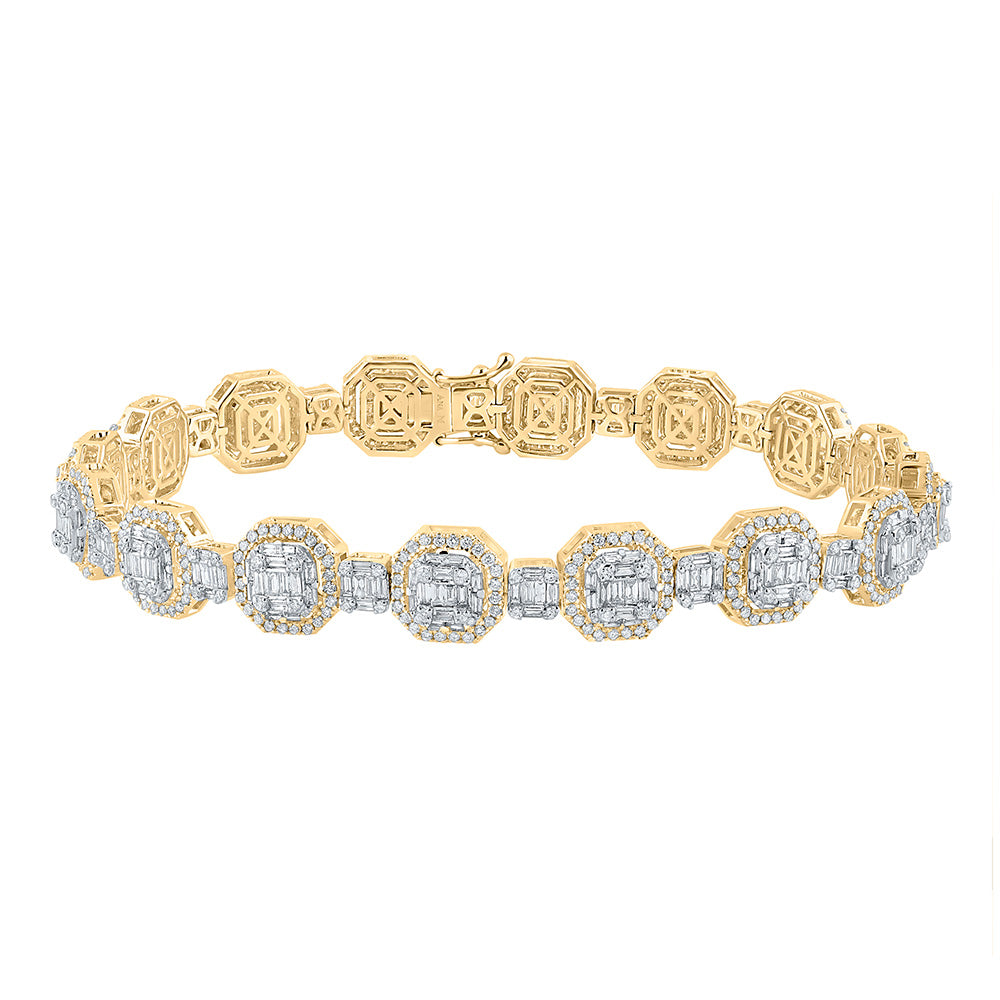 Men's Bracelets | 14kt Yellow Gold Mens Baguette Diamond Octagon Link Bracelet 6-1/4 Cttw | Splendid Jewellery GND
