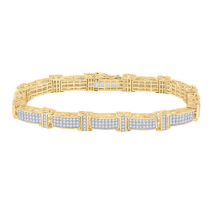 Men's Bracelets | 14kt Yellow Gold Mens Round Diamond Rectangle Link Bracelet 5-3/4 Cttw | Splendid Jewellery GND