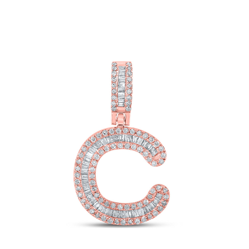 Men's Diamond Charm Pendant | 10kt Rose Gold Mens Baguette Diamond C Initial Letter Pendant 1/2 Cttw | Splendid Jewellery GND