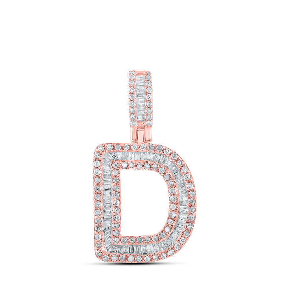 Men's Diamond Charm Pendant | 10kt Rose Gold Mens Baguette Diamond D Initial Letter Pendant 1/2 Cttw | Splendid Jewellery GND